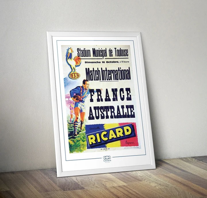 Affiche Rétro Match de Rugby - Publicité Ricard
