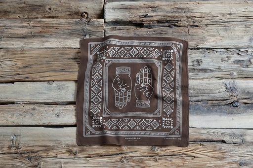 [154-SH1004] Foulard en Coton" Hand of perception" Marron