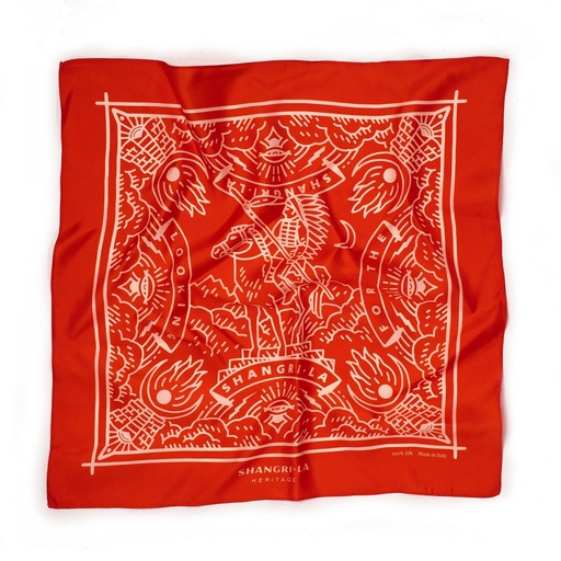 [154-SH1010] Foulard en soie "Looking For the Shangri-La" Rouge Carminio