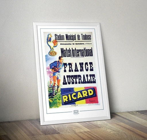 Affiche Rétro Match de Rugby - Publicité Ricard